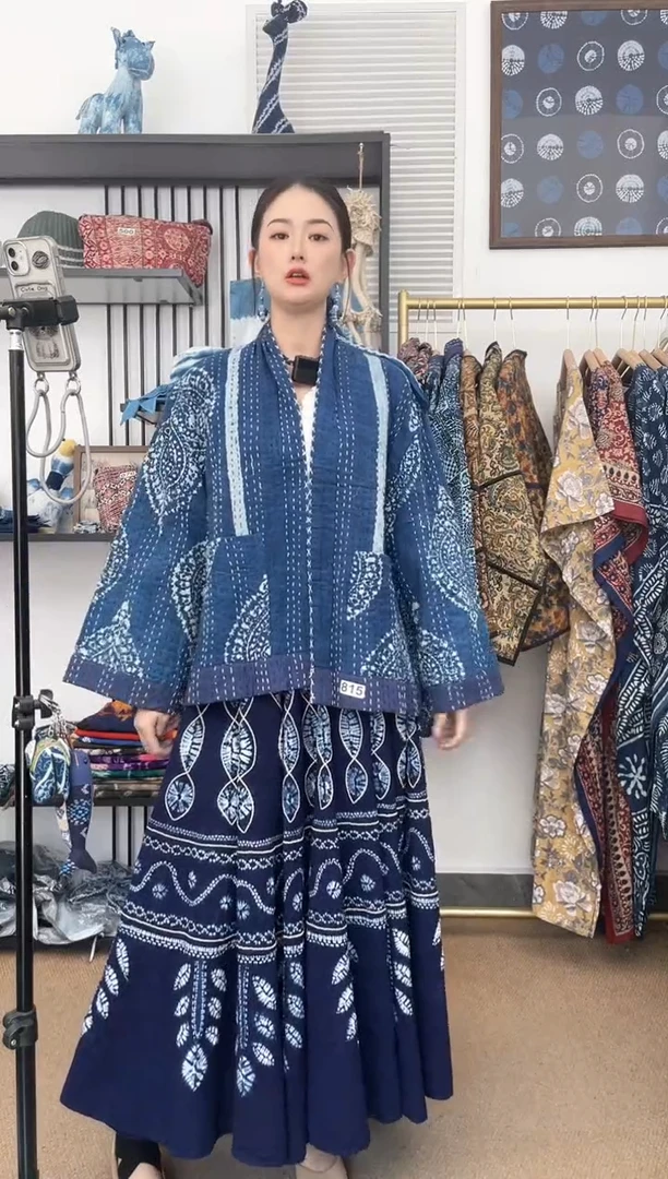 【闪购商品】815印度长绒棉刺子绣蓝染外套65cm