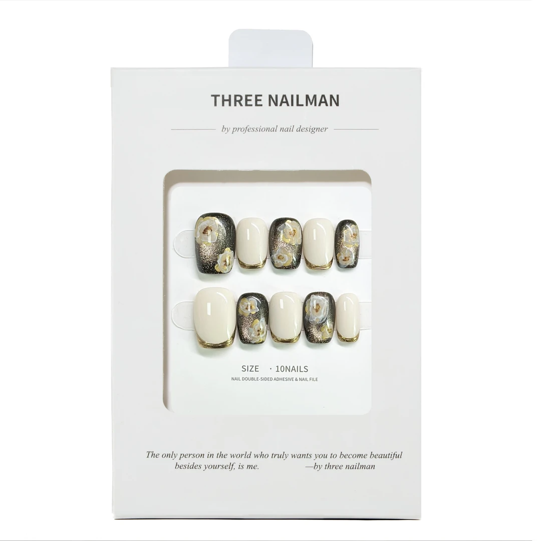 断码【桂花酿】中古黑金小花春夏国风高级感小众贵气质感显白穿戴甲