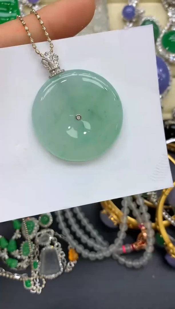 翡翠18K金镶嵌吊坠(不含链)421-中国好珍宝