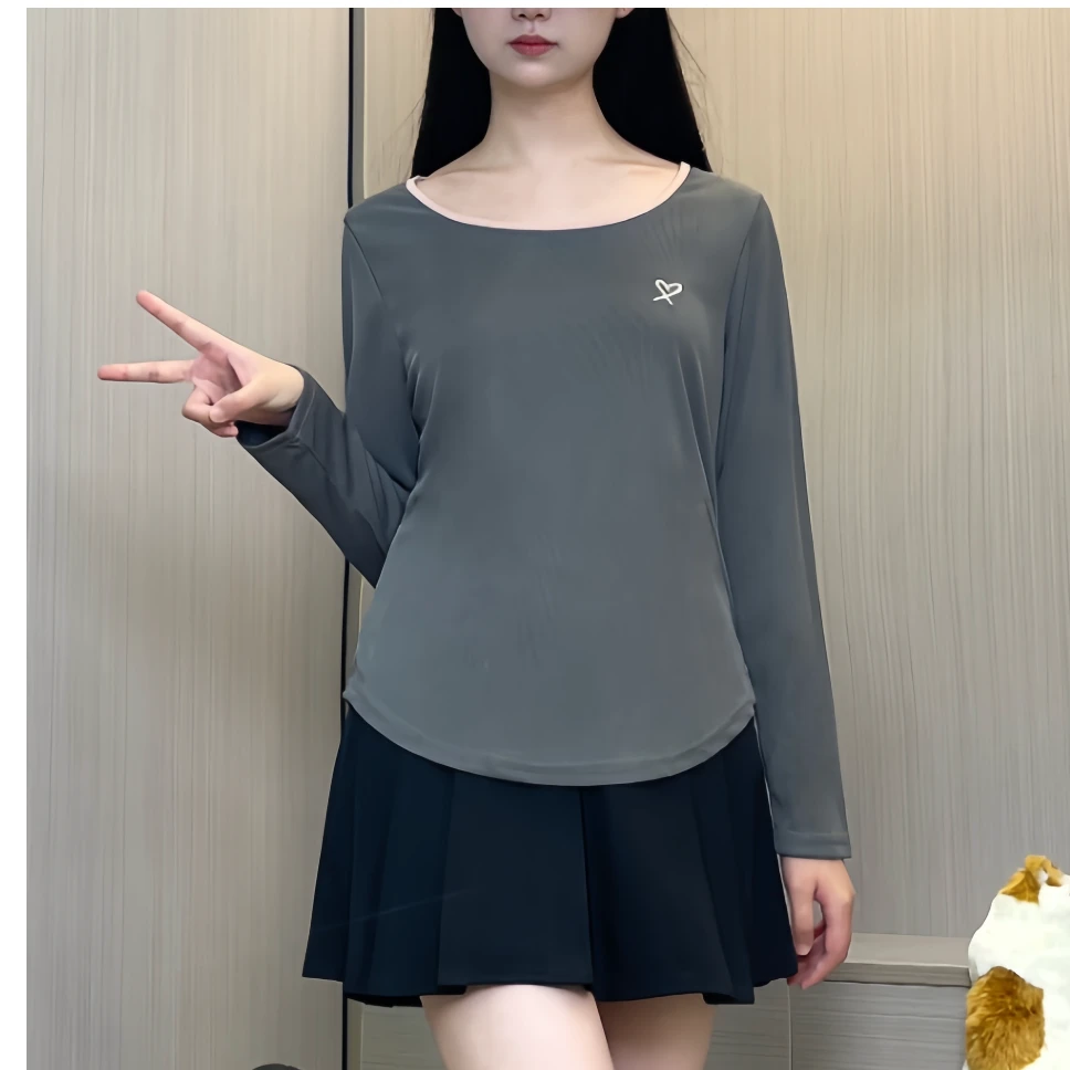 胖MM青丝 57长袖春季显瘦遮肉小众设计感刺绣洋气拼接打底长袖