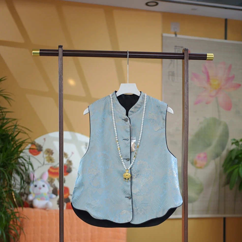 【江崖海水纹】老钱风新中式2025双面穿复古马甲女装通勤百搭上衣