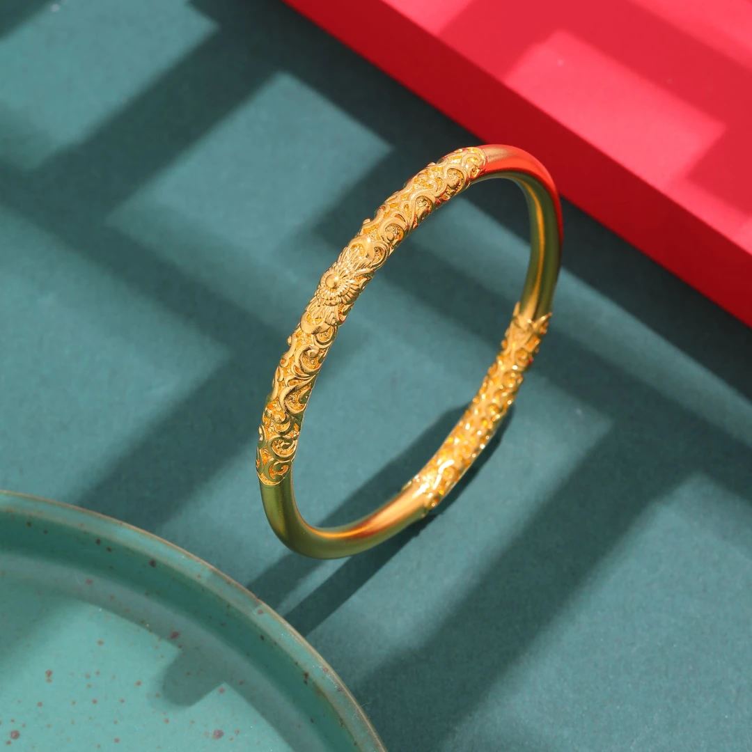 足银手镯 卷草纹女款实心古风时尚百搭简约精美复古情侣送礼盒