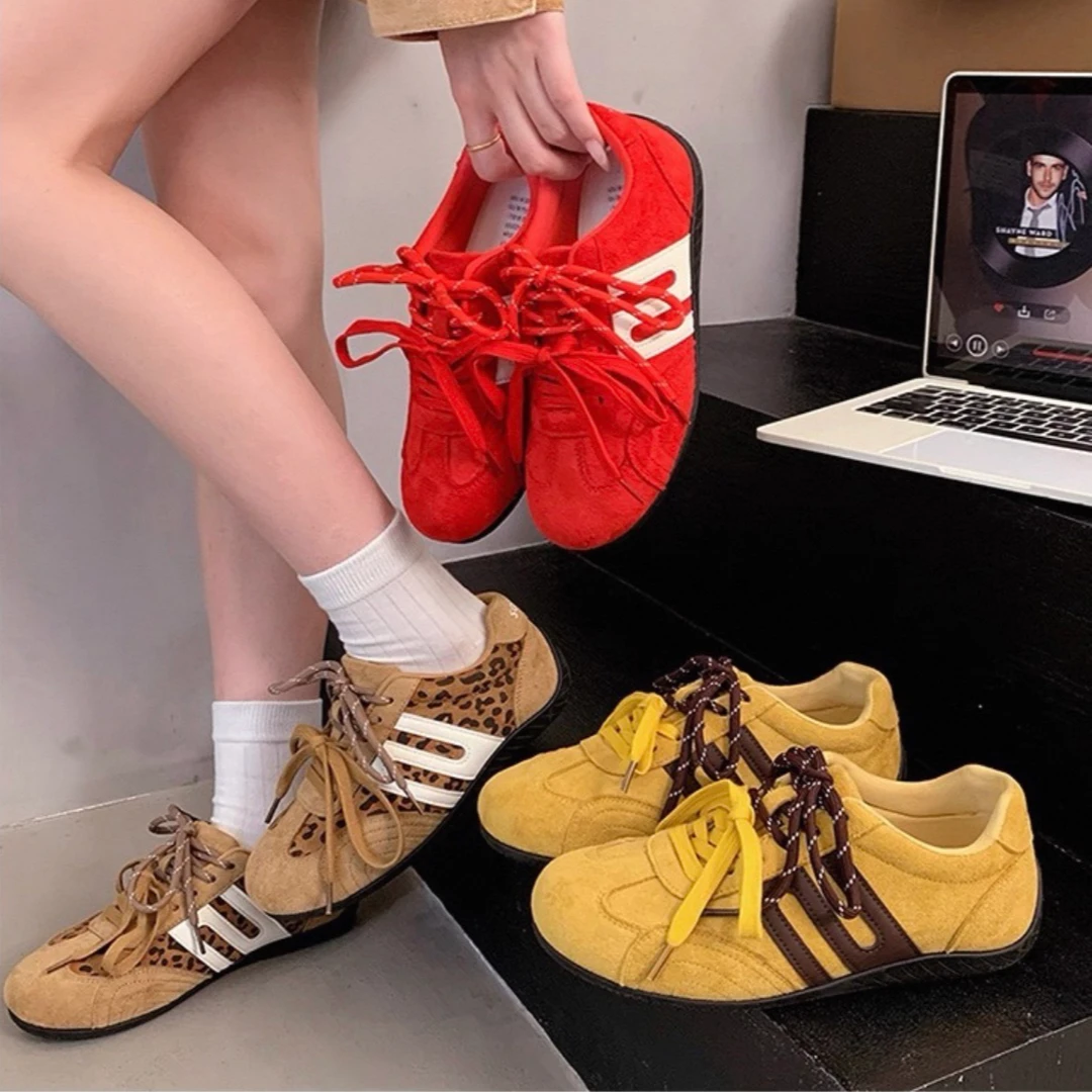 小敏家  章若楠同款！红色芭蕾风赛车鞋！复古豹纹赛车德训鞋！K623