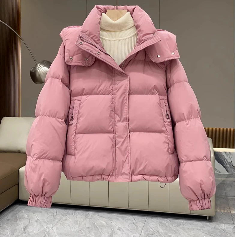 时尚美拉德短款连帽羽绒棉服女冬季面包服新款宽松加厚棉衣外套潮