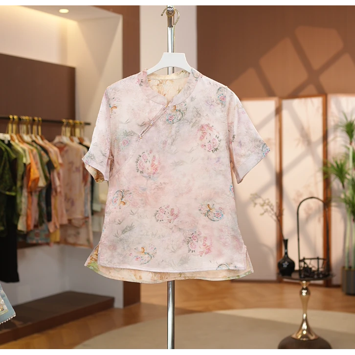 【凤戏牡丹】新中式国风气质洋气女款短袖衬衫