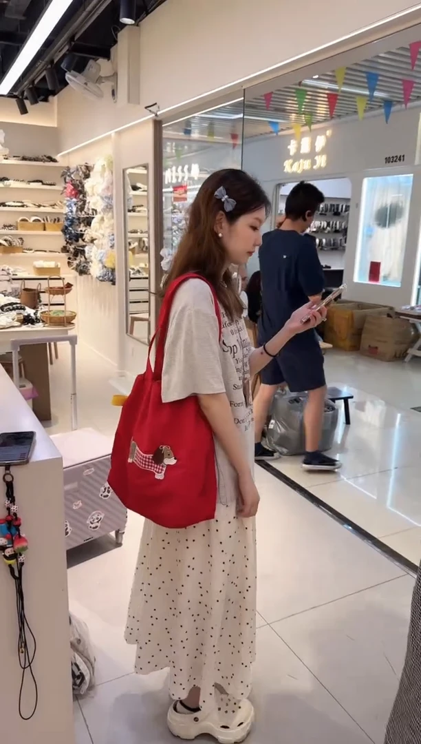 帆布红色腊肠狗狗帆布包