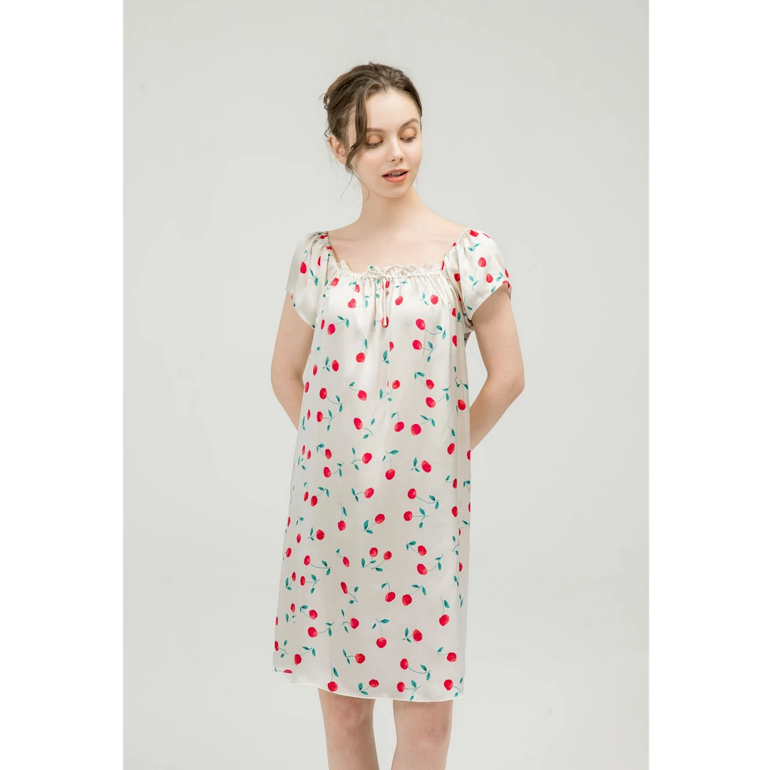 真丝睡裙女公主裙宽松娃娃裙100%桑蚕丝家居服睡裙碎花女士睡衣裙