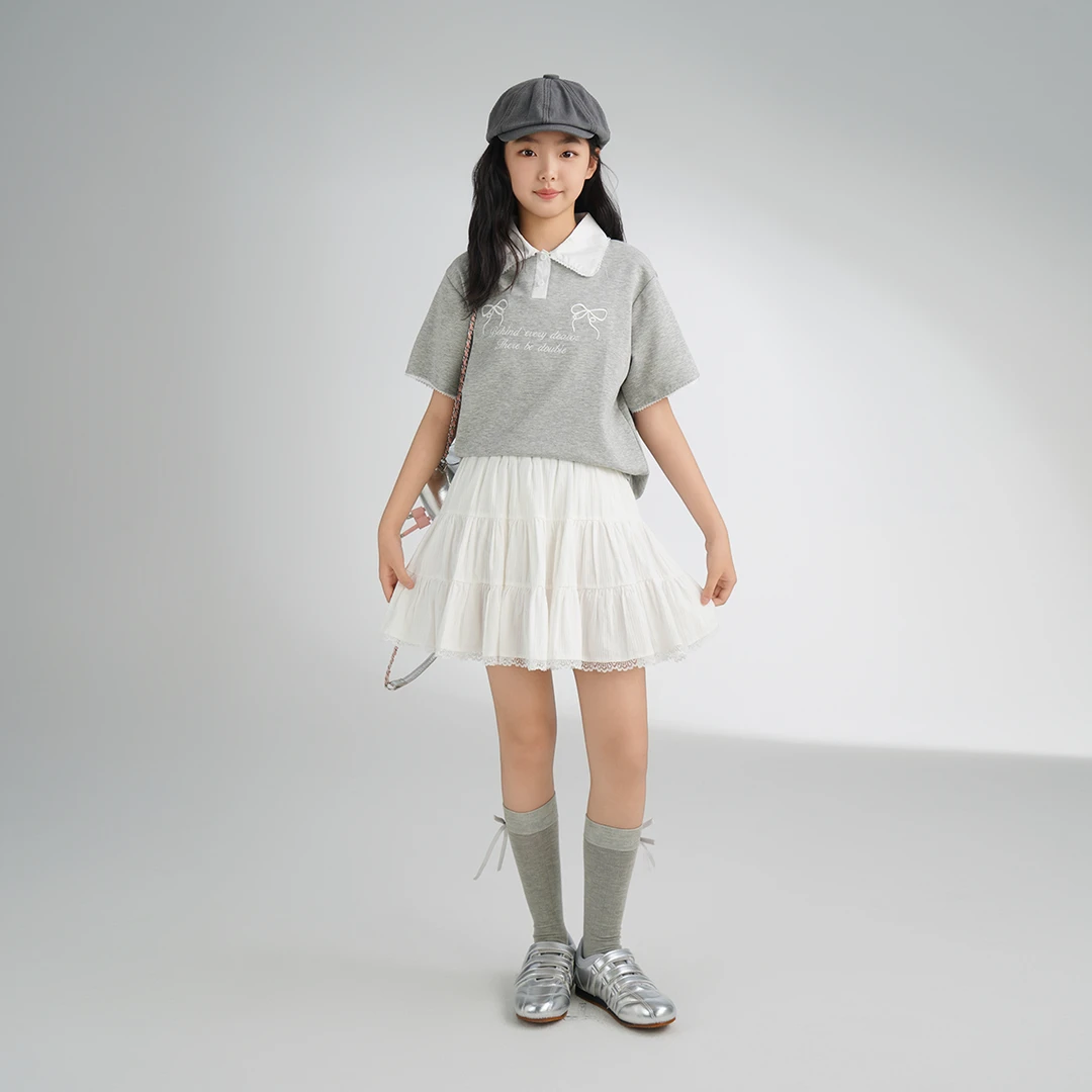 女童夏季洋气套装polo领短袖韩版宽松半身裙两件套学院风中大童