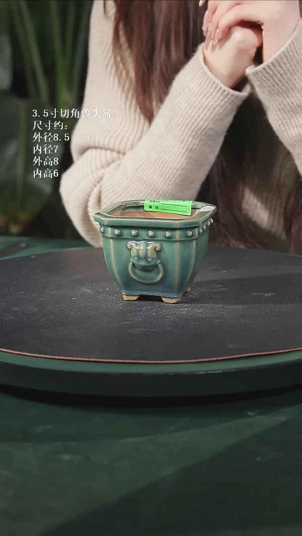 【陶一峰石湾花盆】3.5寸切角兽头盆244家居级