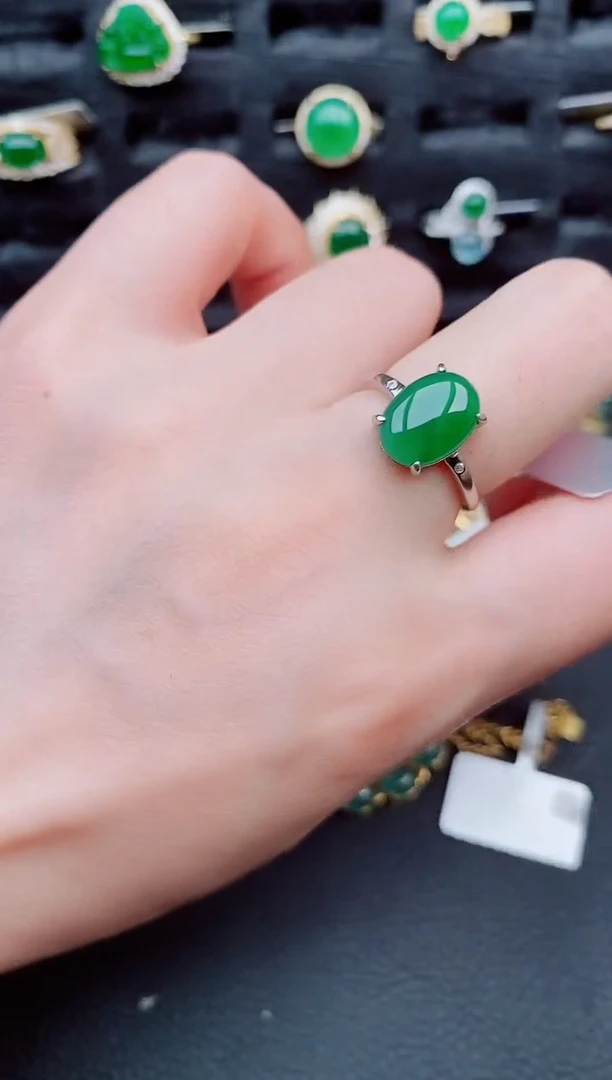 翡翠戒指银S925镶嵌天然a货翡翠692