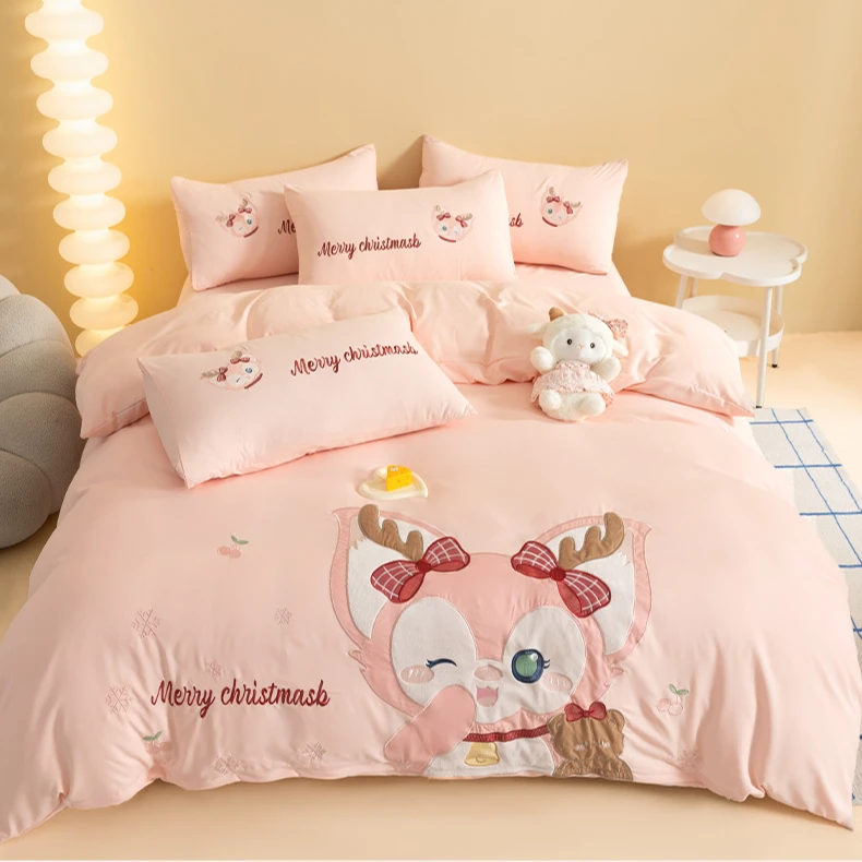 乐童 甜心贝尔 大板立体刺绣三件套四件套可爱卡通少女