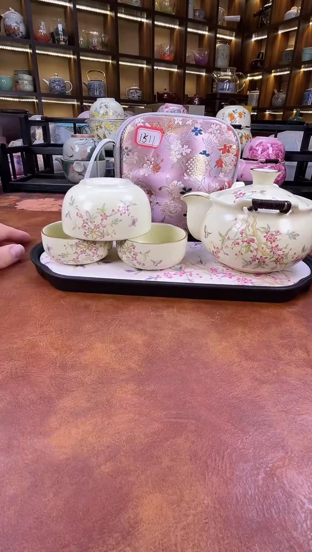 瓷片桃花宝瓶旅行+长方桃花盘