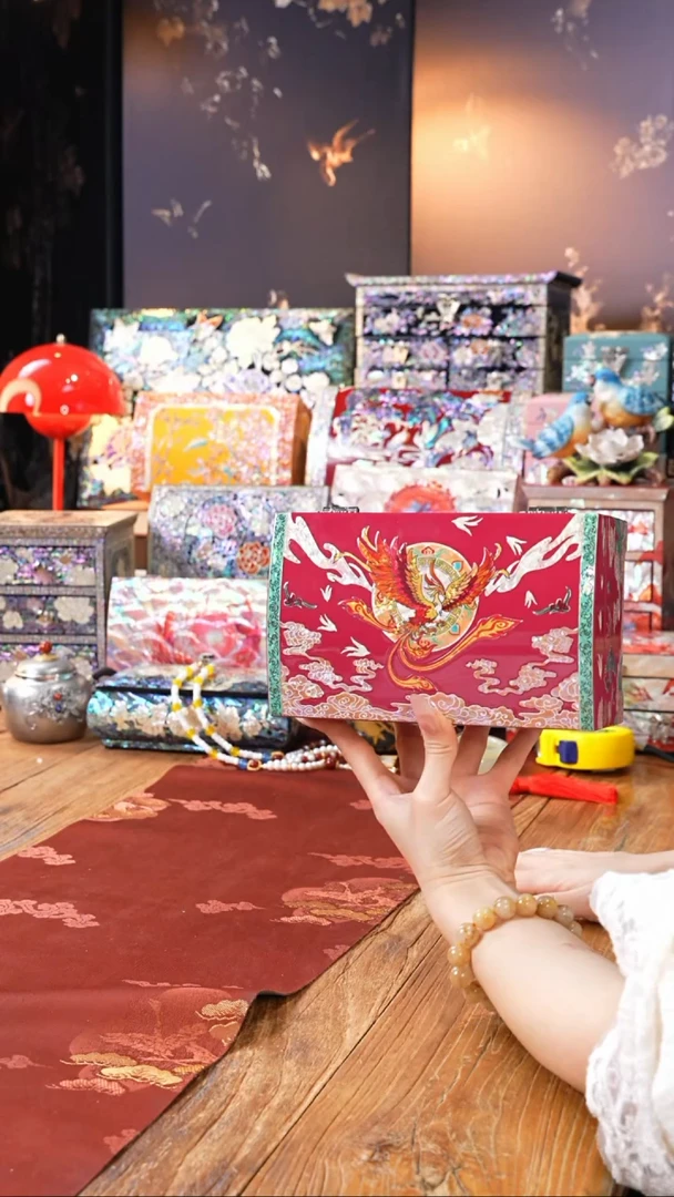 【闪购商品】瓷片螺钿工艺香椿木首饰盒
