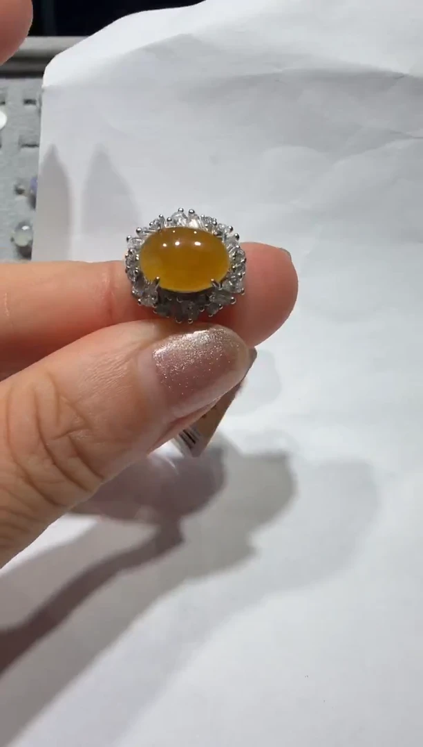 银S925镶嵌戒指翡翠925银镶缅甸A货翡翠戒指