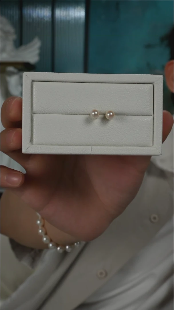 银S925镶嵌耳钉海水珍珠AK羽皇金素钉6-6.5mm