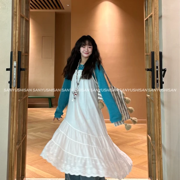 |三与十三|小意温柔|温柔白色叠穿吊带裙不规则裙边