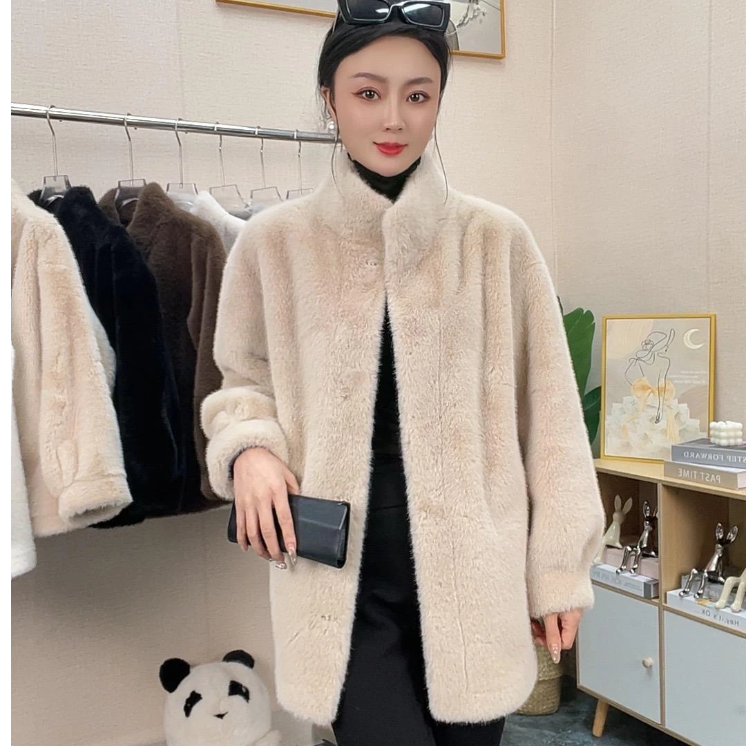 【立领衣长70厘米】新款环保毛仿貂绒秋冬女外套加厚保暖气质百搭