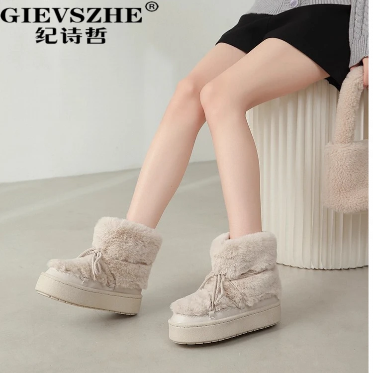 纪诗哲女靴时尚雪地靴女2025冬季新款厚底加绒保暖棉鞋女士靴子