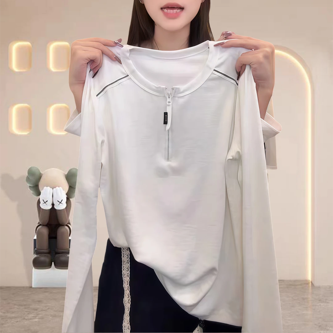 2025新款秋冬季网红洋气炸街女装打底衫白色上衣时尚休闲长袖T恤