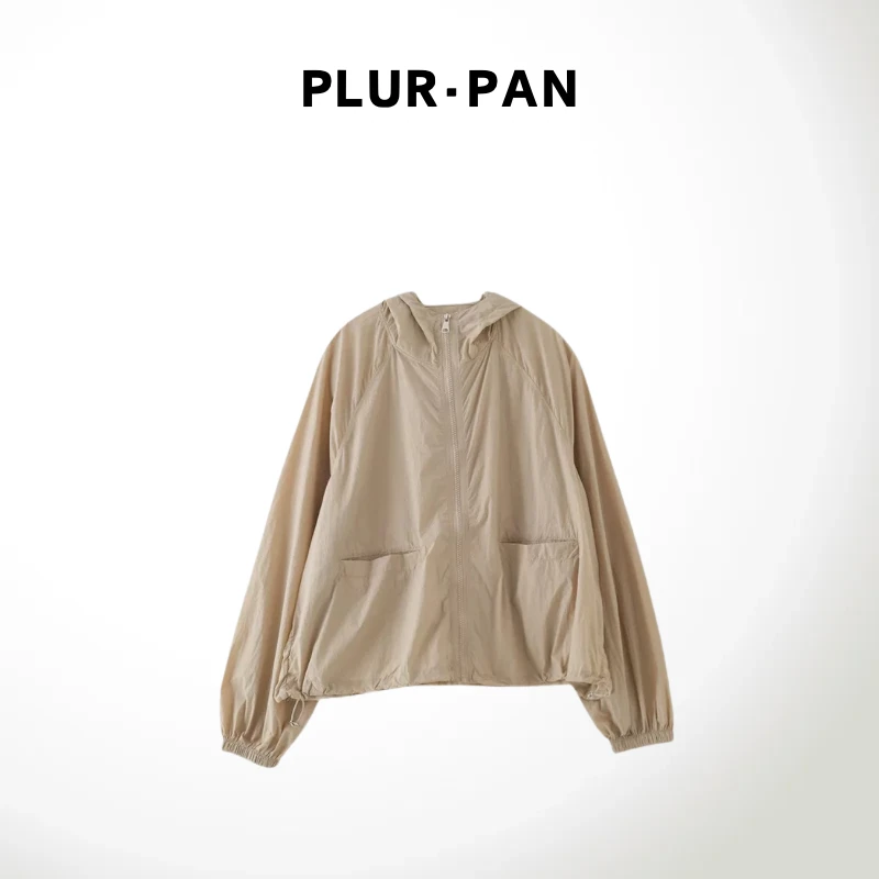 PLUR·PAN简约纯色轻薄双口袋连帽防晒外套