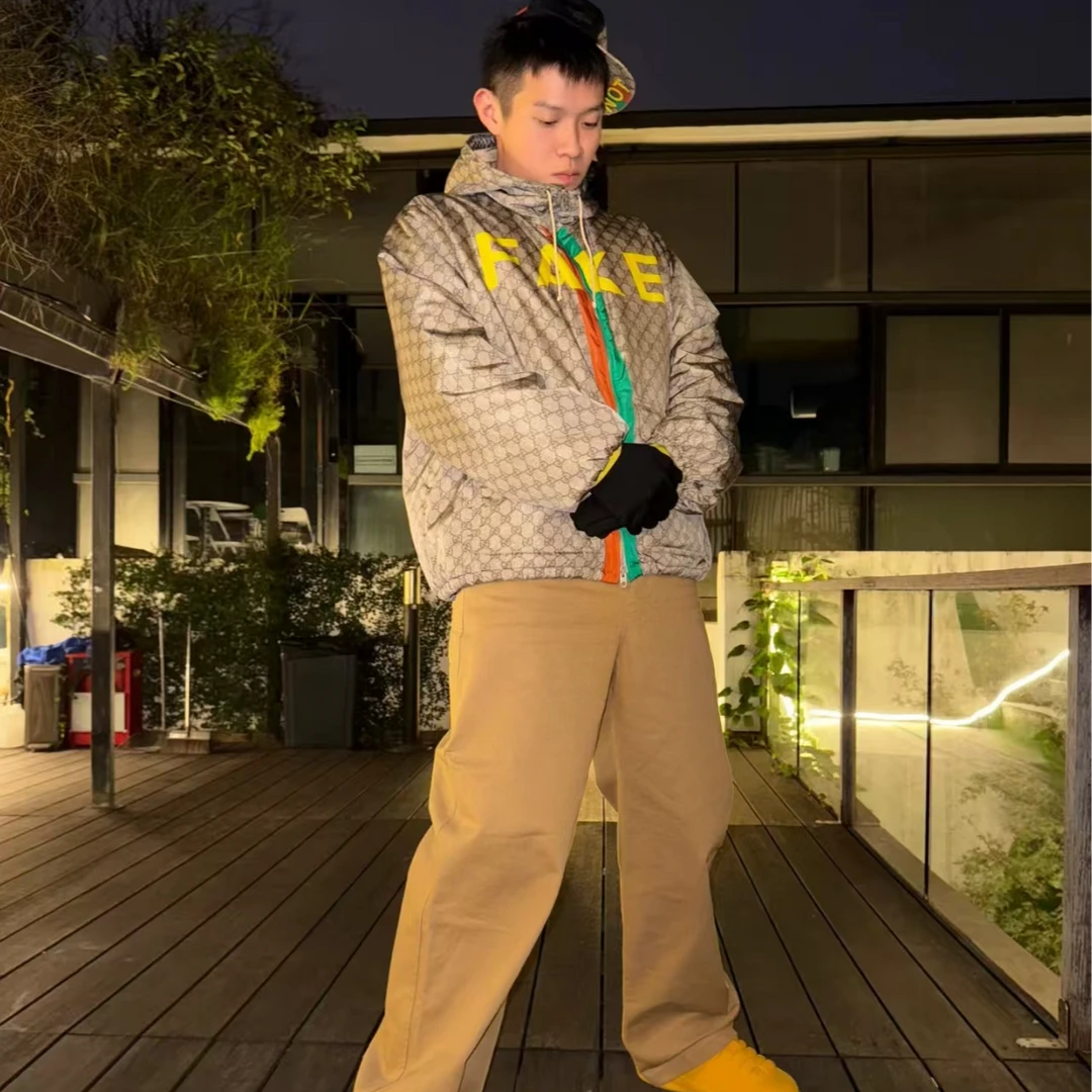 99新 GUCCI/古驰 字母印花休闲连帽长袖夹克外套/48