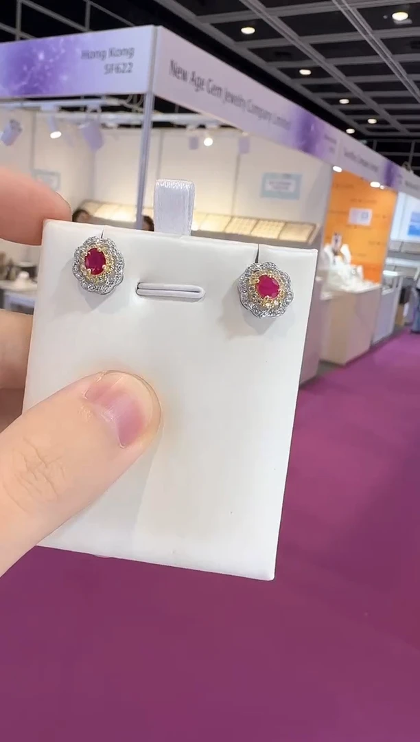 银S925镶嵌耳饰红宝石3*6mm无烧耳钉