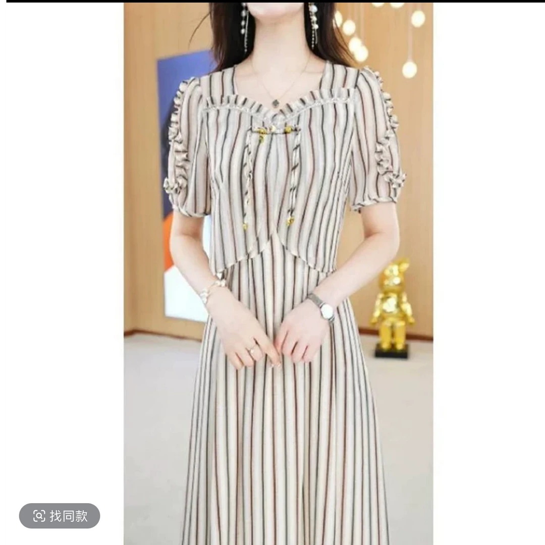 新款洋气减龄遮肚子新中式薄款假两件纱料裙