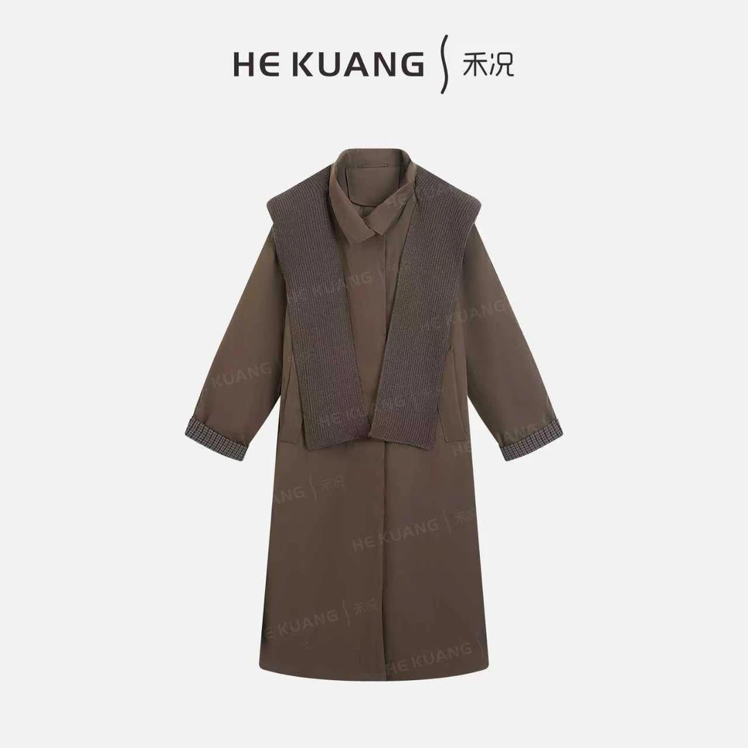 禾况 HEKUANG【深咖主场】鹅绒服复古长款带领外套