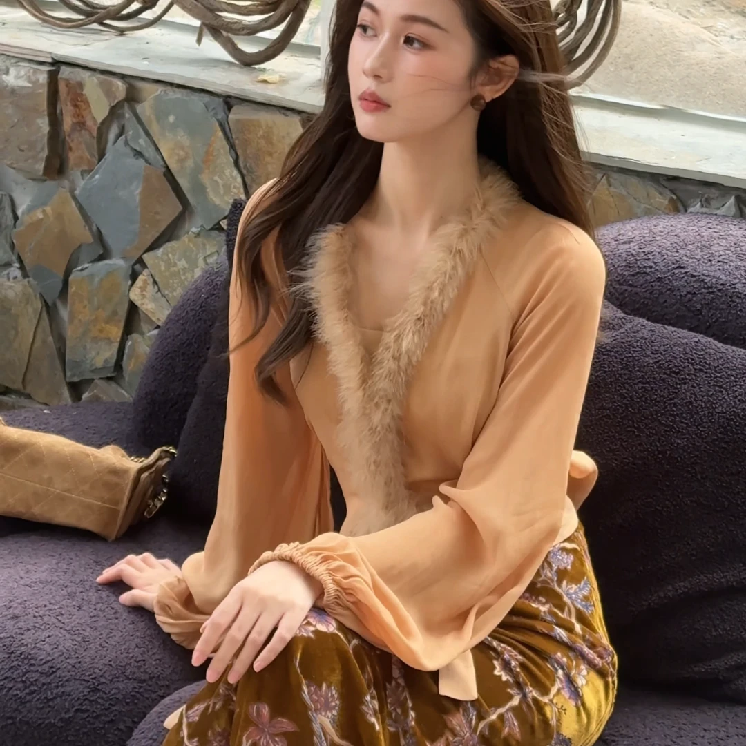 ZLeays林小允-迦南梦境-人丝肉桂色上衣XMXY250