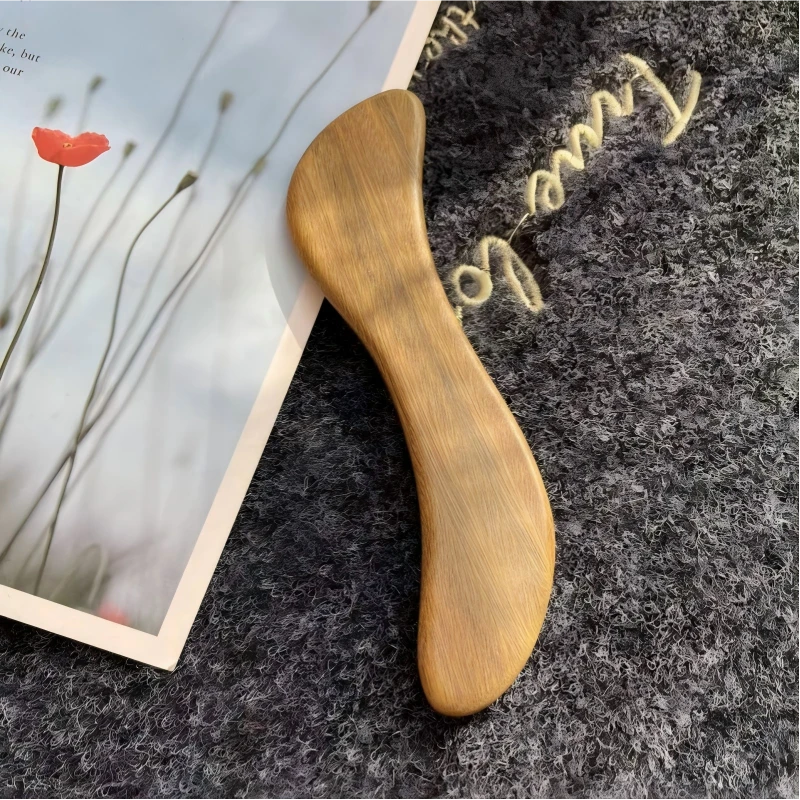 天然绿檀木拨筋棒原木面部刮痧板实木刮痧片面膜棒按摩提拉