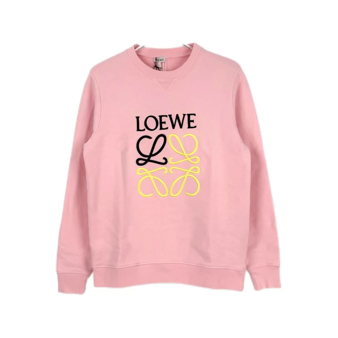 未使用 LOEWE/罗意威 汤/P245621196/粉色刺绣大logo卫衣 S