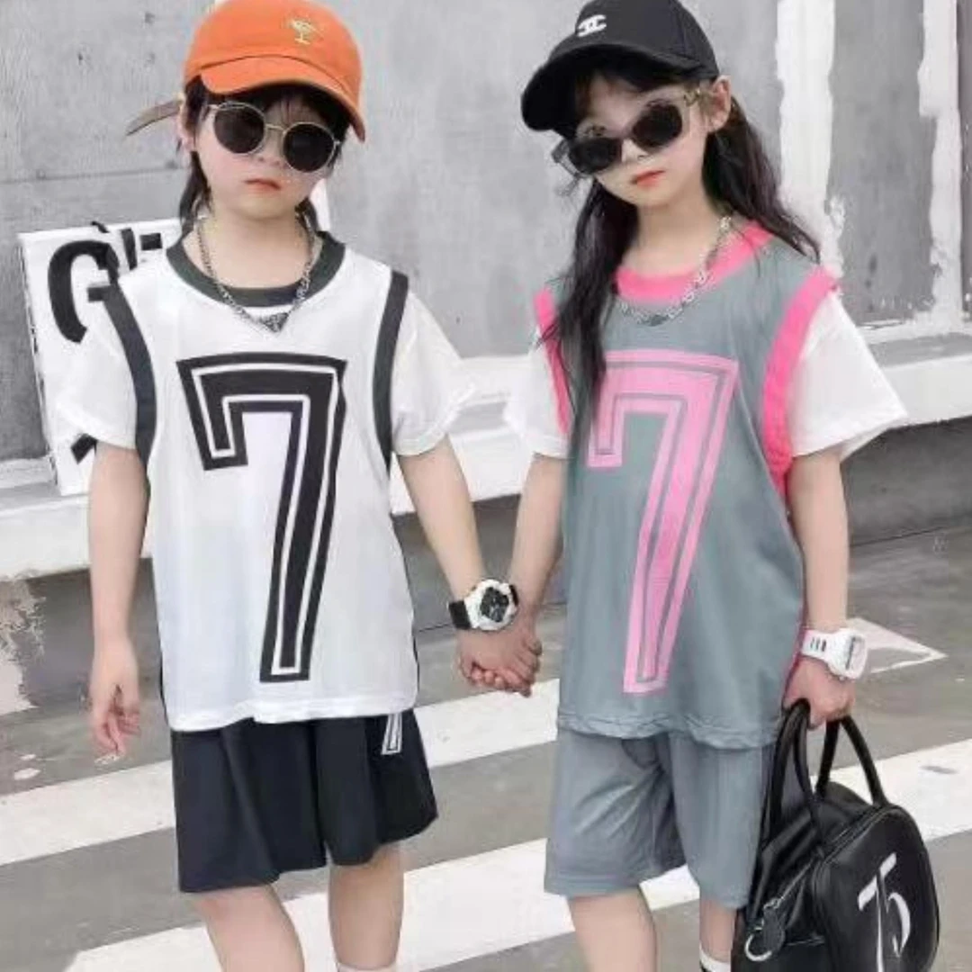 安 2025【Y】5月22日 儿童时尚潮酷夏季印花球服灰色套装006-