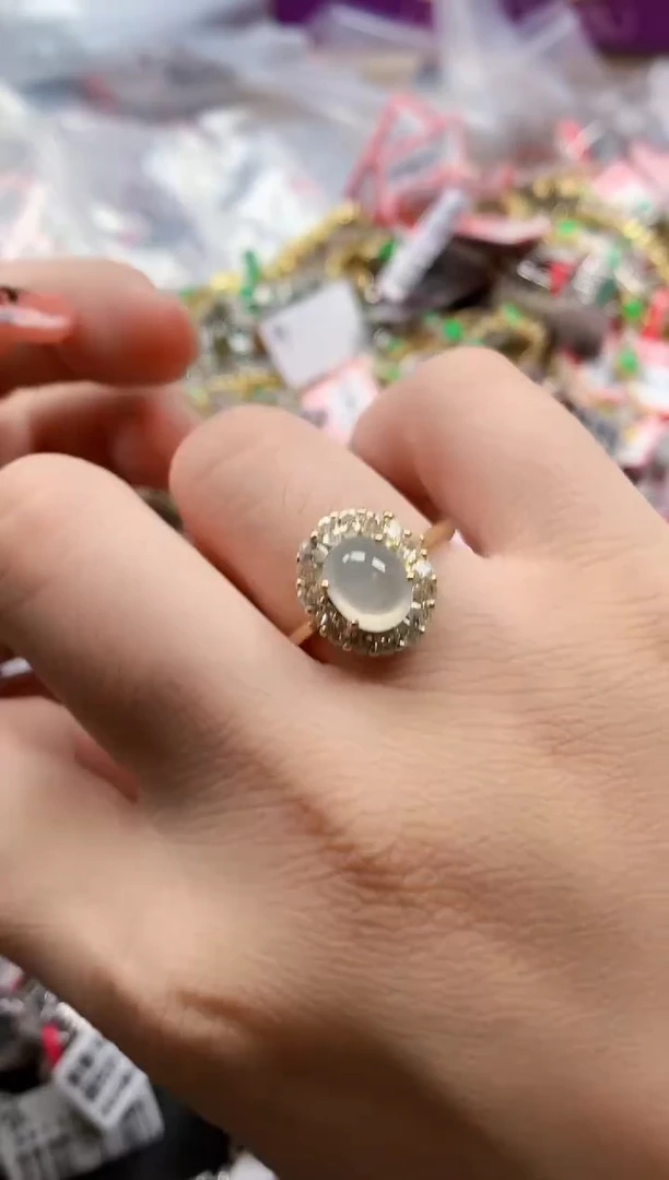 银S925镶嵌戒指翡翠天然A货缅甸翡翠