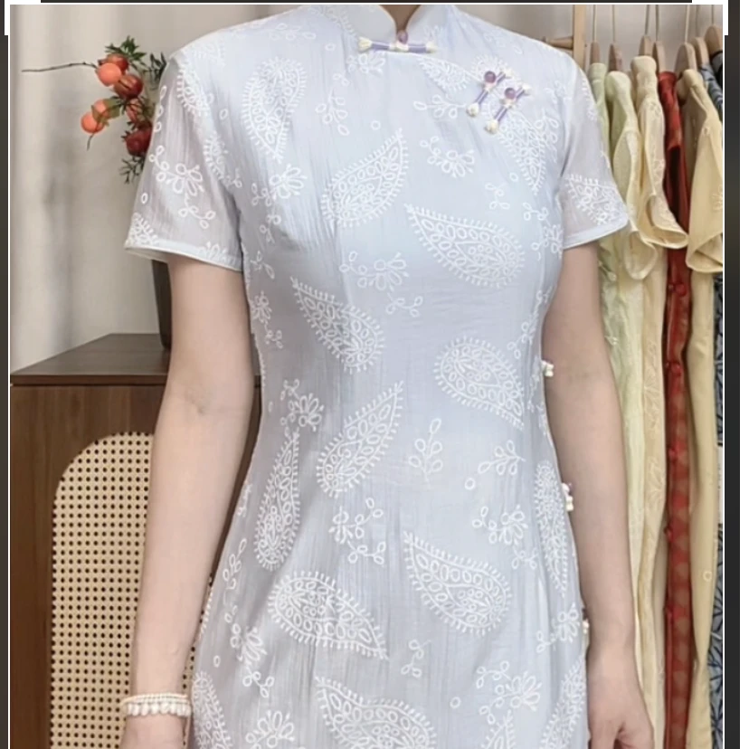 【淡蓝】旗袍显瘦气质送考小个子修身日常日常中国风