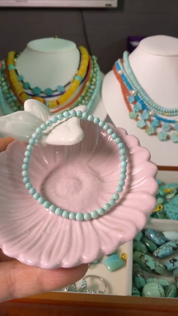 未镶嵌绿松石珠宝奇石3.8mm素圈手串