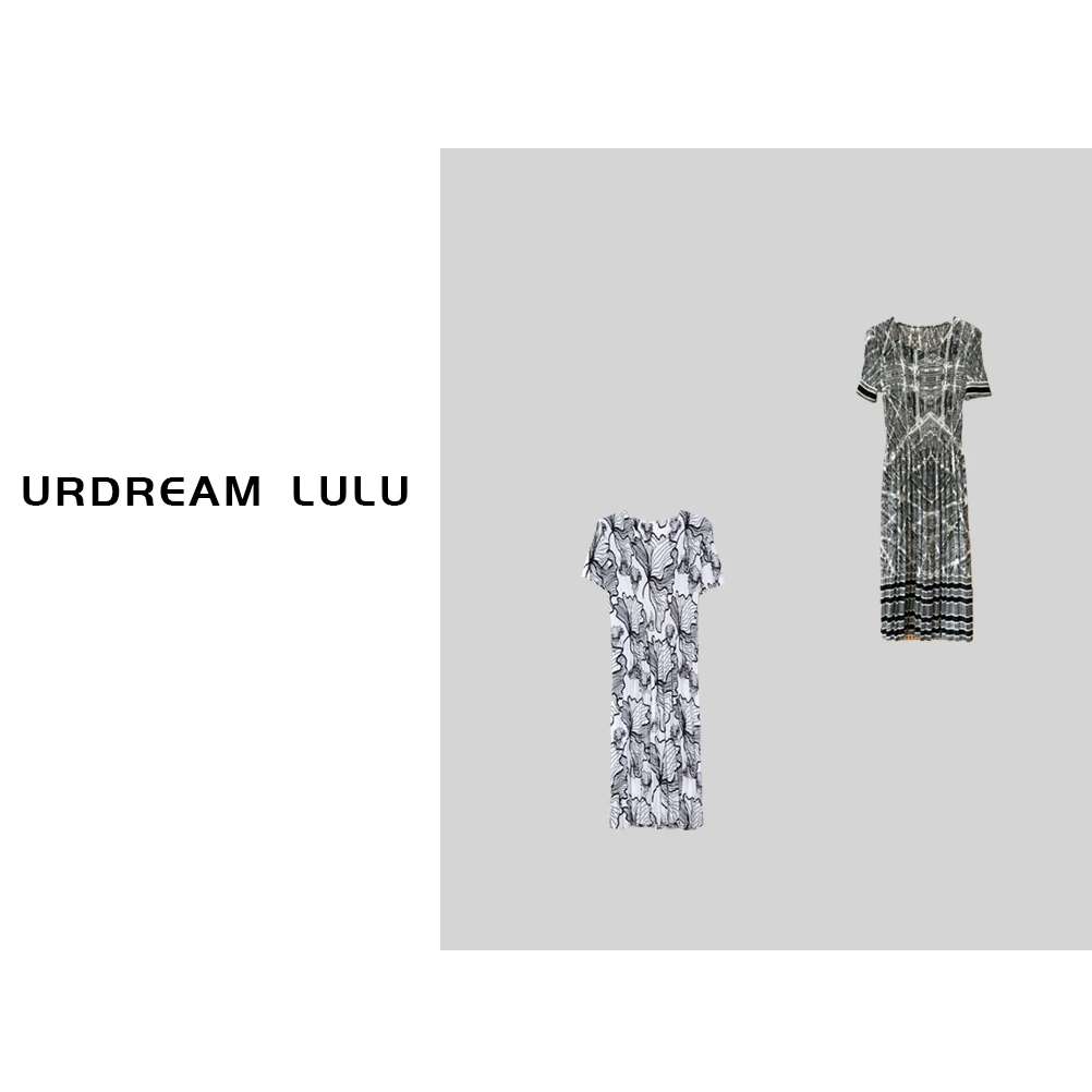 [花间共舞] 夏褶皱印花复古连衣裙收腰透气显瘦长裙-P333