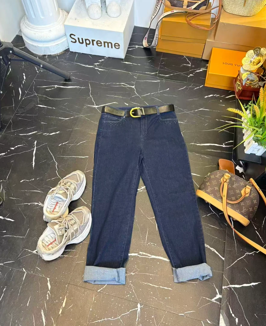 Q25 10717  【送重工腰带】新款韩系牛仔裤女新款高腰直筒宽松