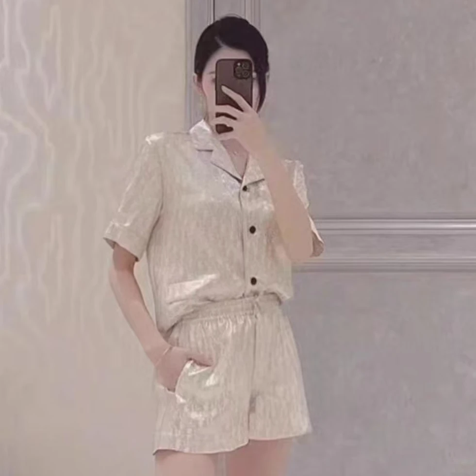 未使用 DIOR/迪奥 满印短袖衬衫 香槟色/34