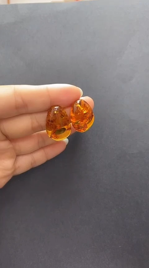 【闪购商品】琥珀裸石银S925镶嵌花珀耳钉