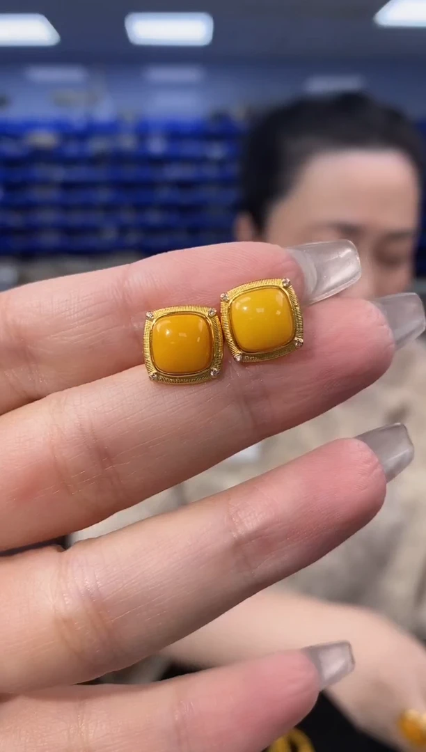 银S925镶嵌蜜蜡裸石EZ5085