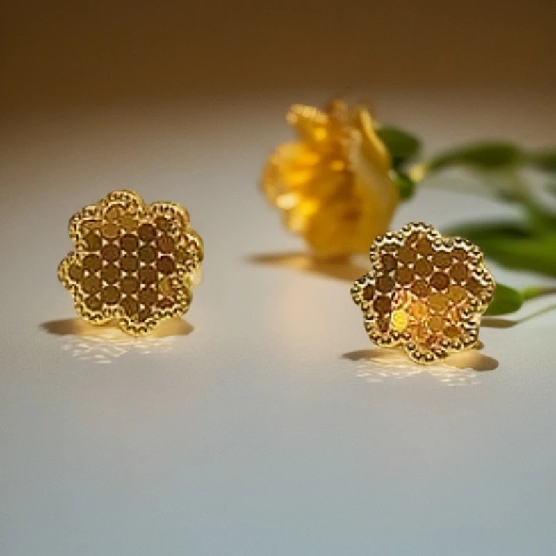 钛钢耳饰 新款龙鳞梅花小众耳钉耳饰高级闪闪发光简约高端气质