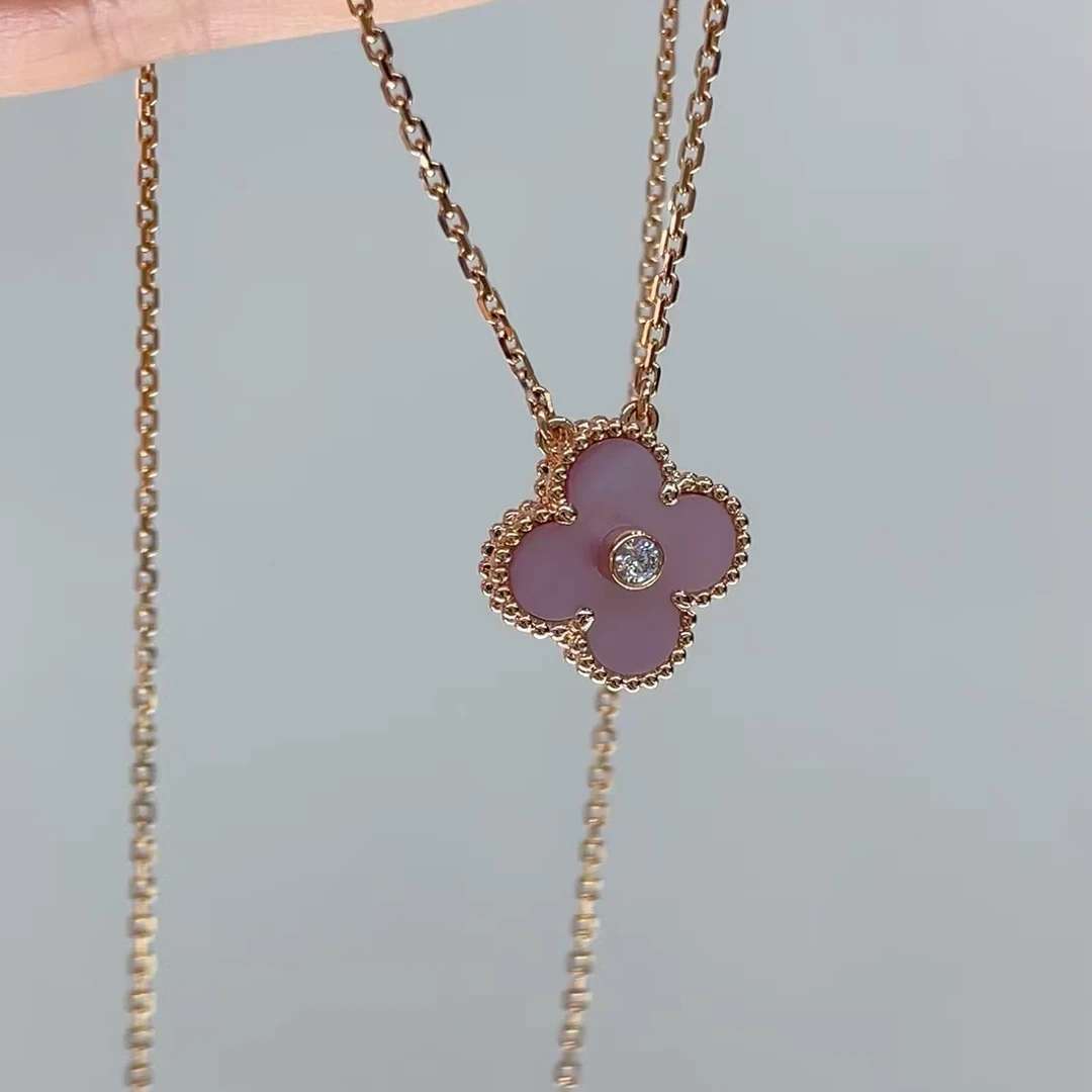 【CHERISH】18k  粉贝母四叶草单花项链