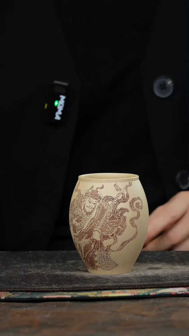 本山段刻绘财神紫砂杯234234