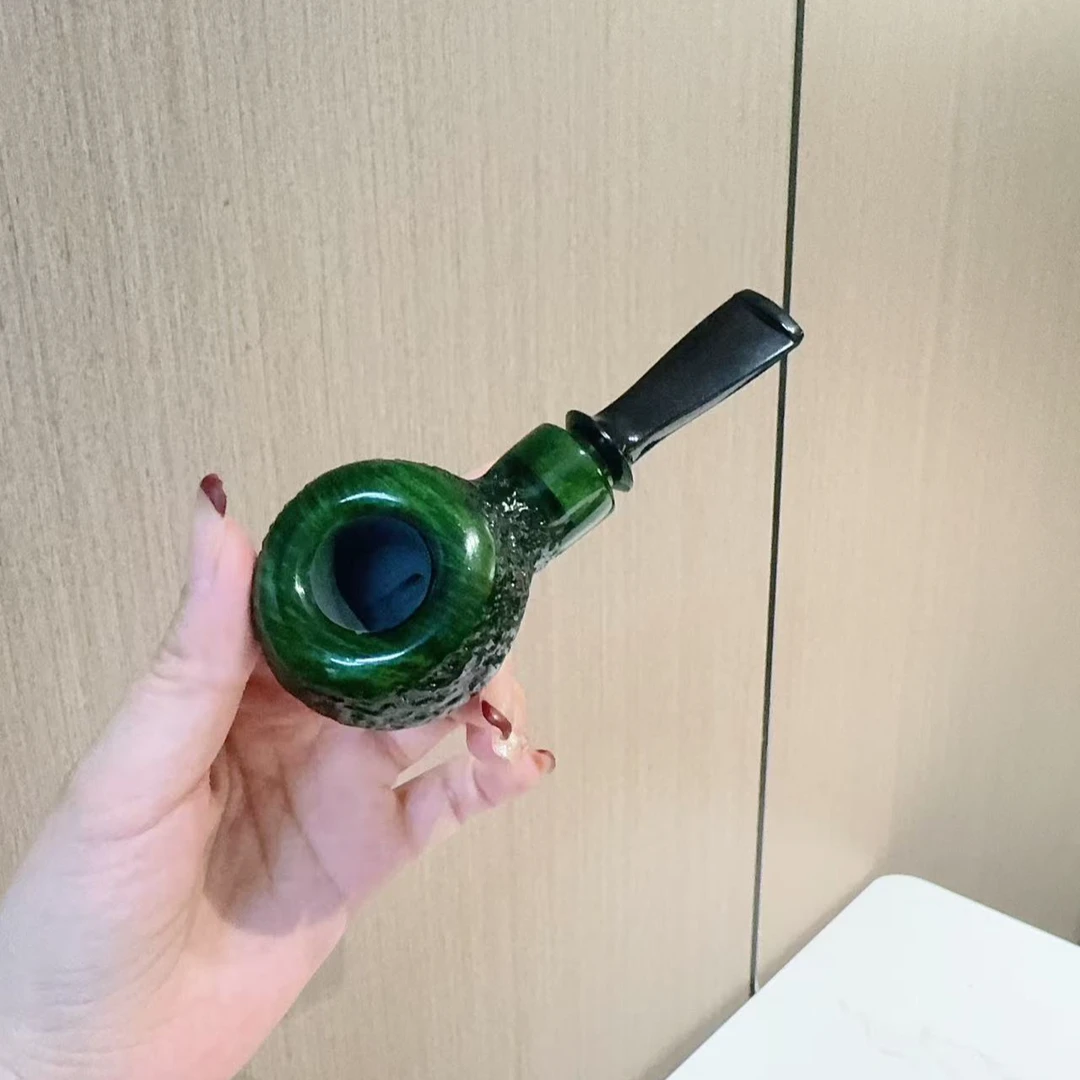 空腔直斗 平底锅绿色烟斗 新中式可拆卸清洗实木烟斗适合男士使用