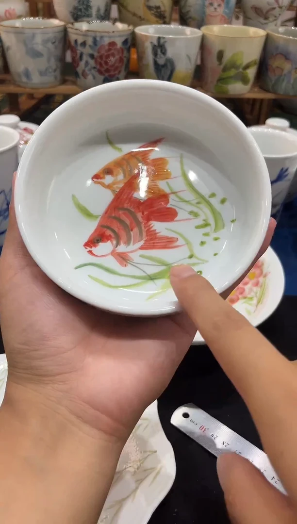 白瓷景德镇高温釉下手工手绘高白泥陶瓷甜品碗热带鱼