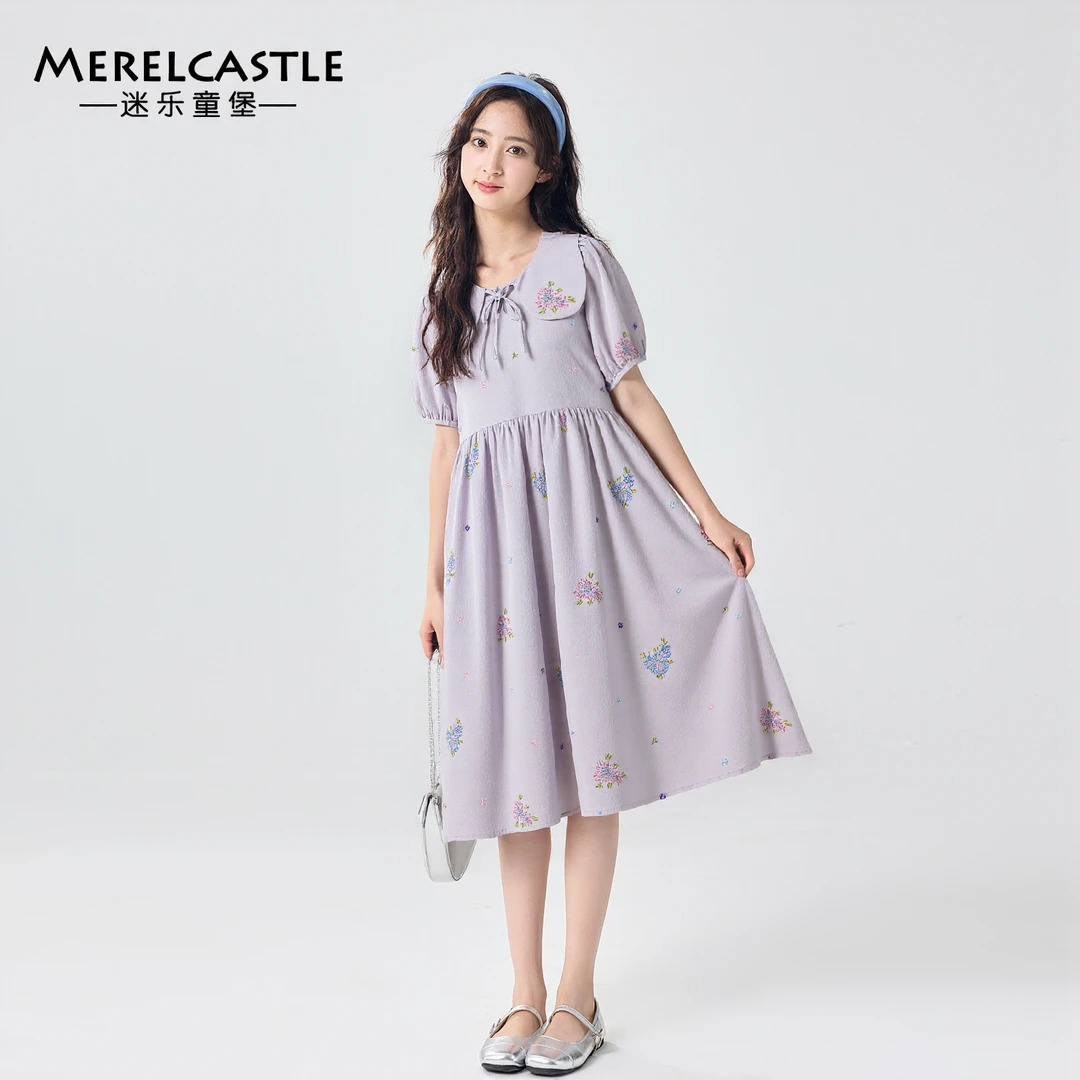 C5327女大童洋气夏季连衣裙初中生碎花时尚夏装女孩甜美裙子