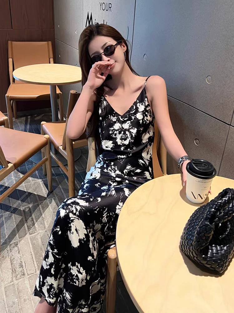 夏季女款醋酸缎面吊带裙丝滑垂感显瘦光泽连衣裙西装内搭打底长裙