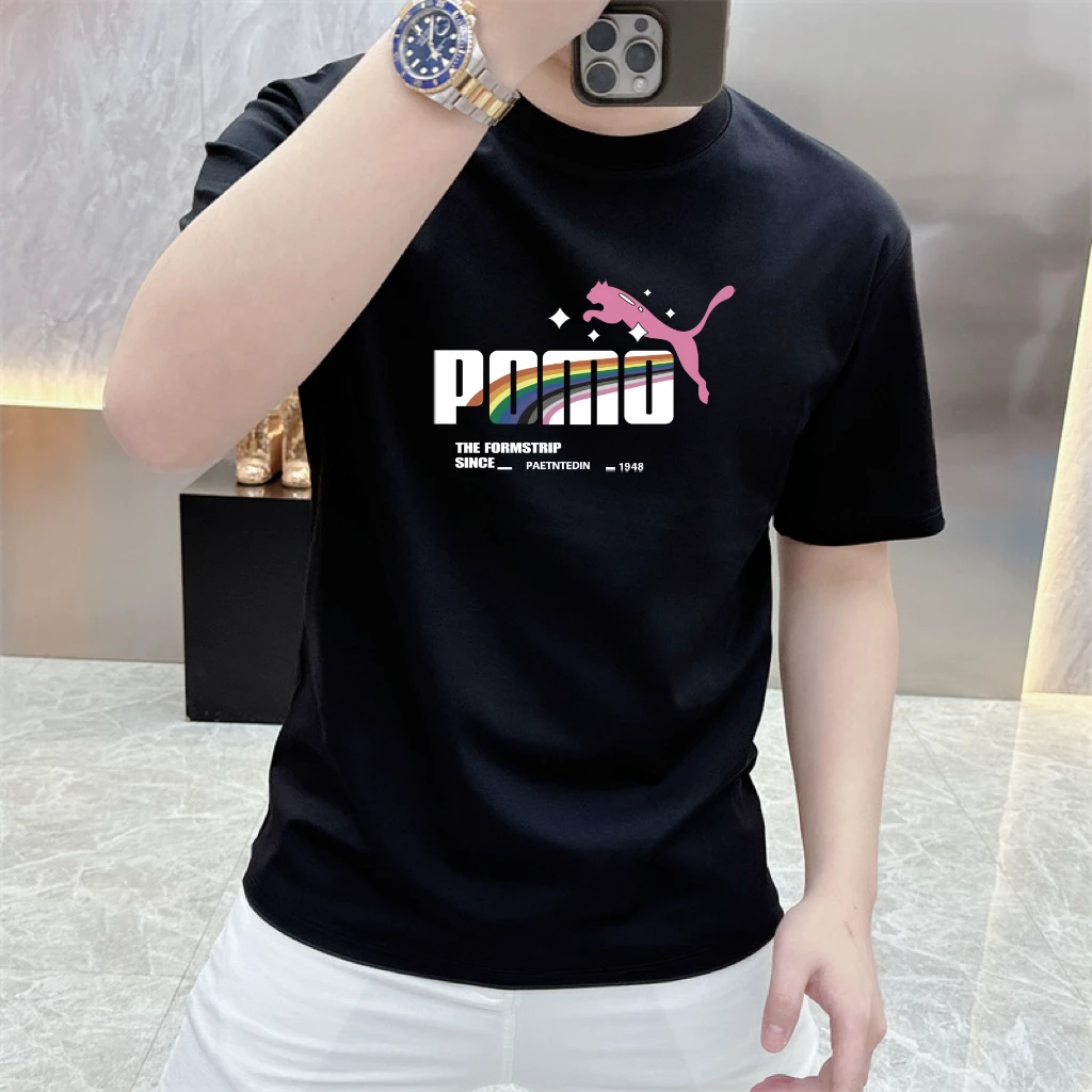 夏季新款潮牌印花简约时尚百搭短袖t恤男士潮流休闲圆领T恤男上衣