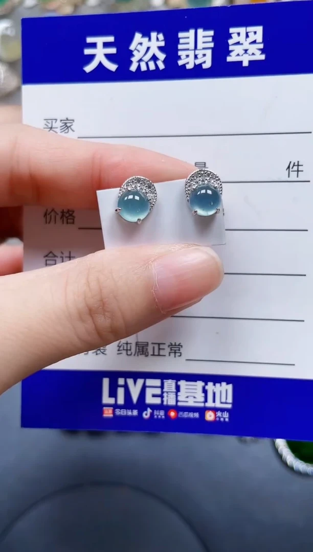 银S925镶嵌翡翠耳饰277