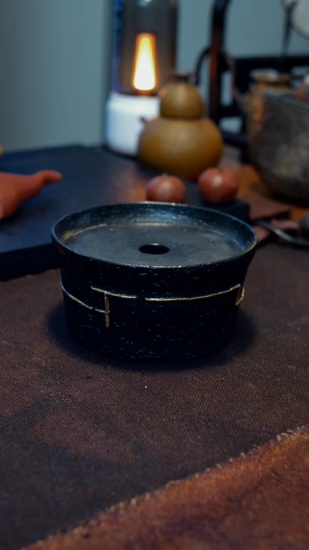 【闪购商品】陶泥大漆建水壶承直径11.5厘米